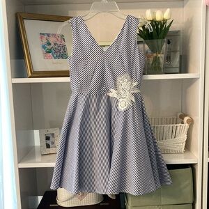 Blue and white striped dress